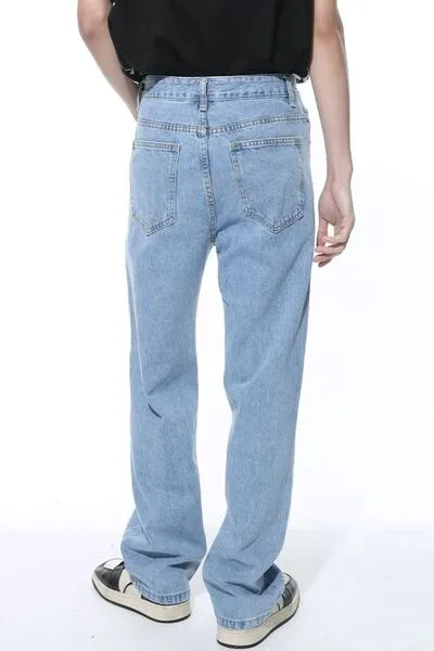 Modern Washed Pocketed Stretch Straight Leg Jeans