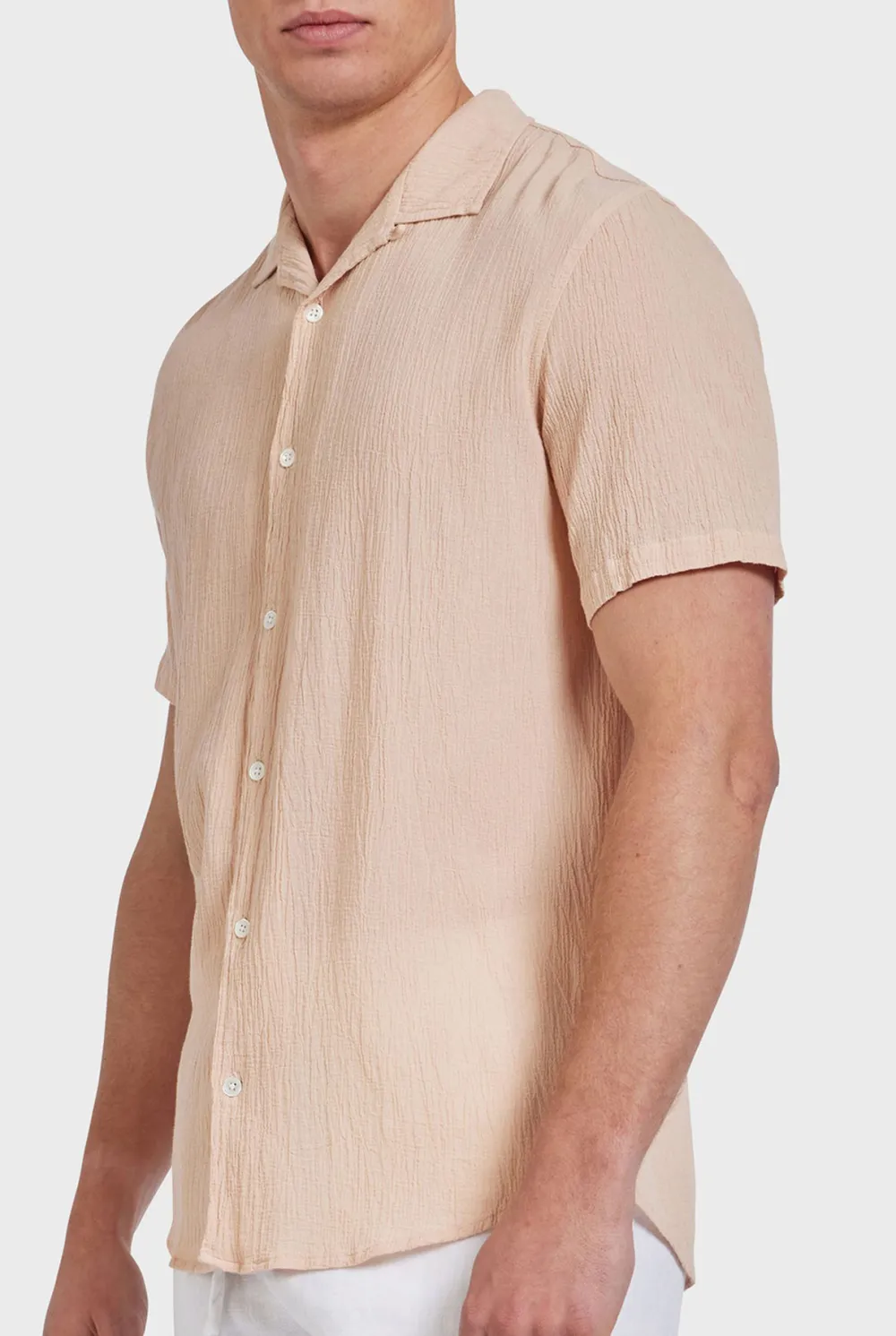 Peach Textured Short Sleeve Shirt
