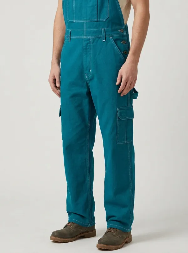 Men's Olive Green Printed Side-Button Cargo Overalls