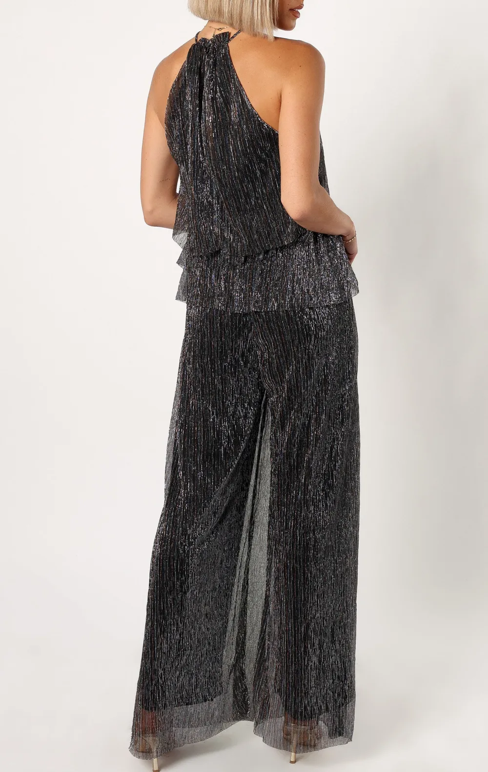 Halter Wide-Leg Tiered Sleeveless Maxi Jumpsuit