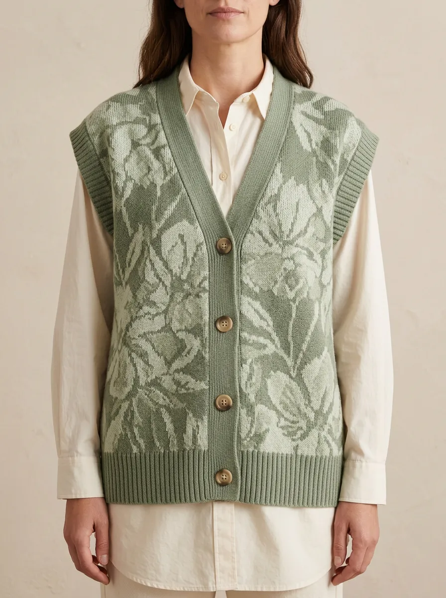 Floral Button Sweater Vest