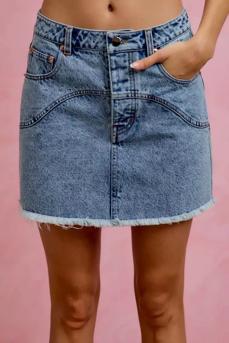 Simple Denim Cotton Blend Silhouette Skirt