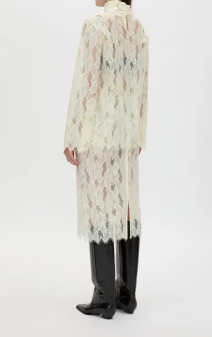 Cream Lace Trim Midi Skirt