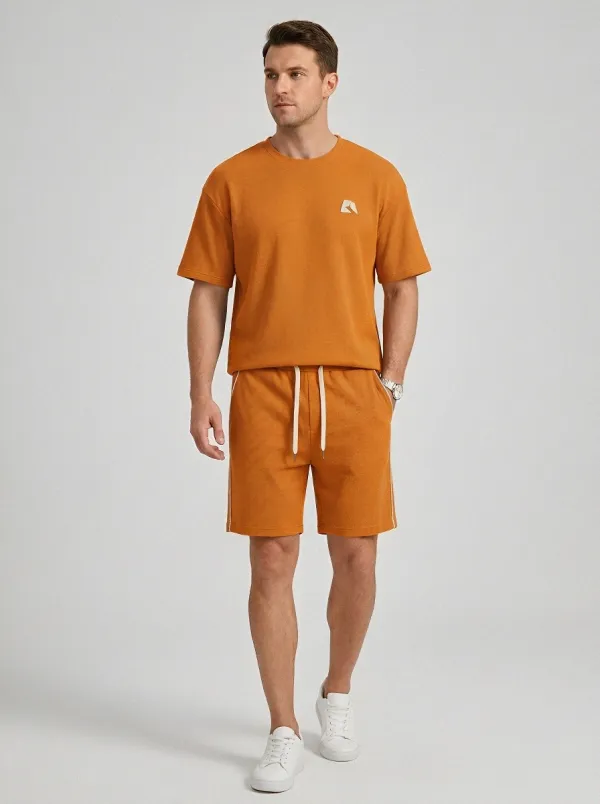 Everyday Waffle Texture Silhouette Men's T-Shirt And Shorts Set