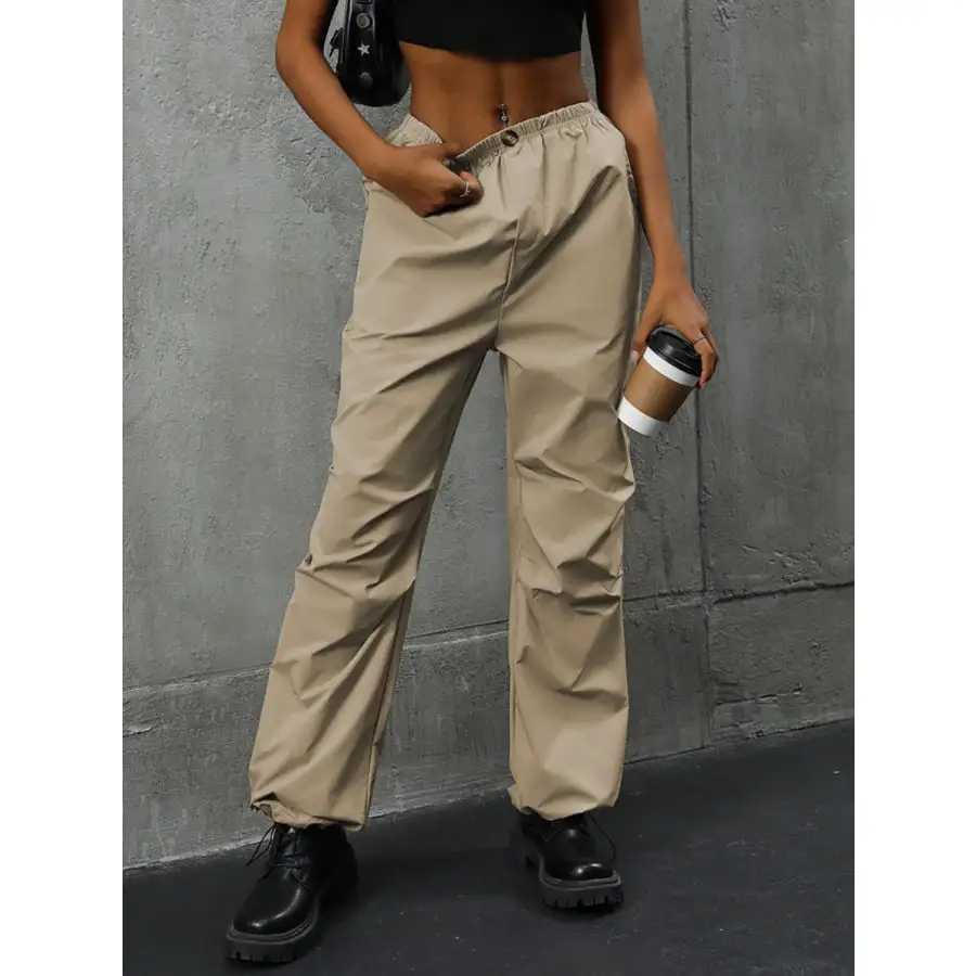 Pocketed Elastic Waist Pants