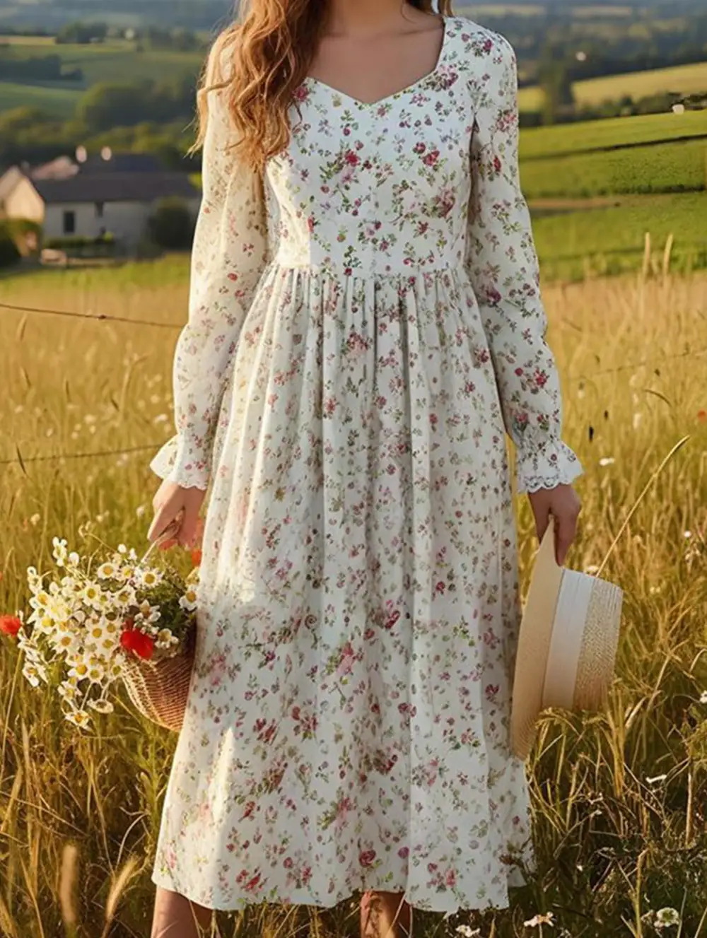 Floral High Waist Long Sleeve Dress