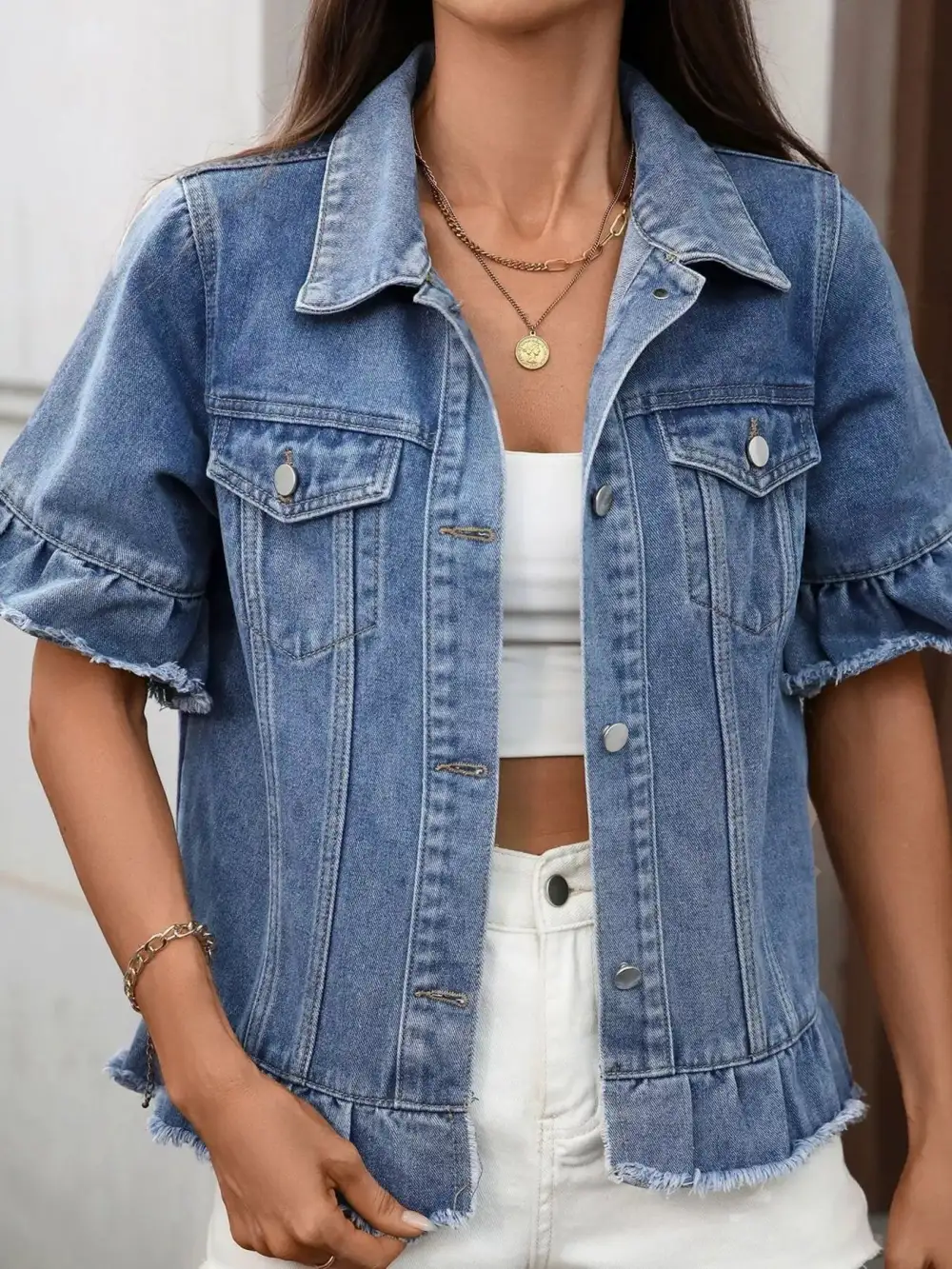 Raw Hem Button Up Jacket