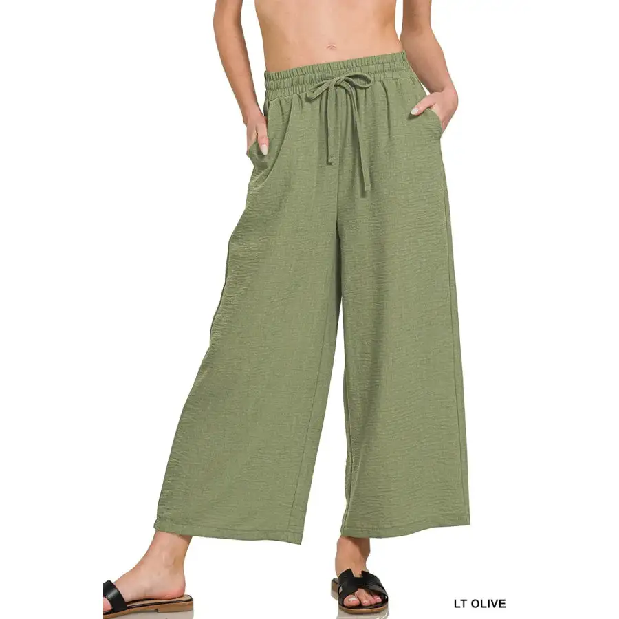 Classic Woven Crepe Elastic Band Waist Cropped Pants