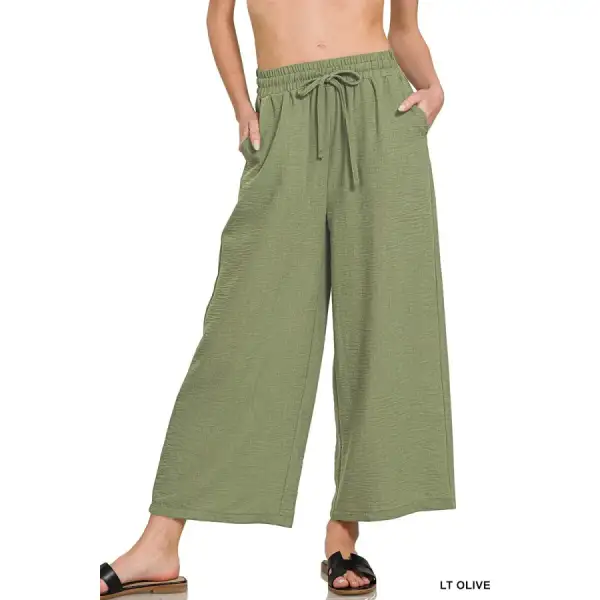 Classic Woven Crepe Elastic Band Waist Cropped Pants