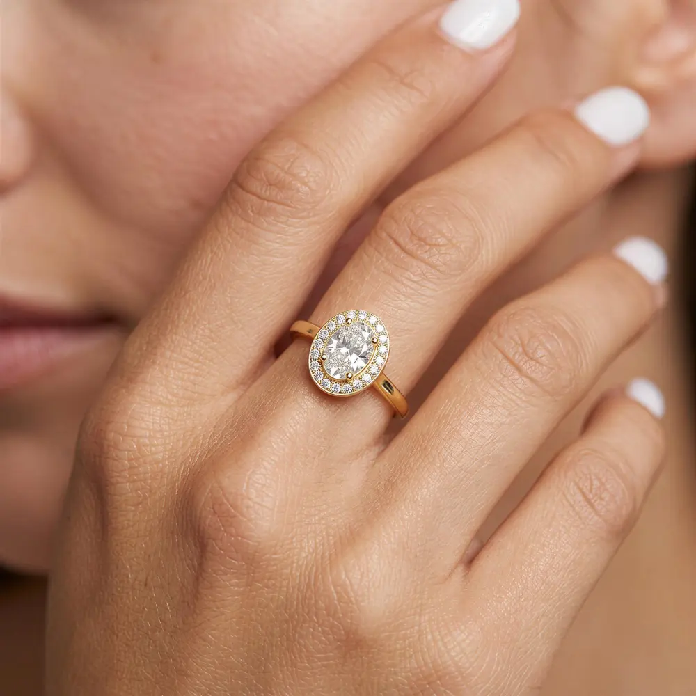 Cubic Zirconia Oval Halo Ring
