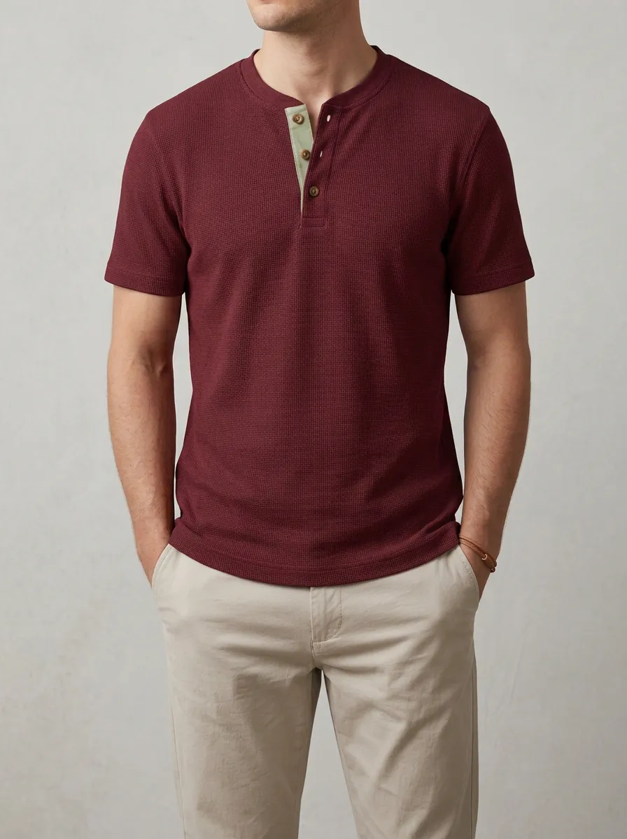 Textured Men's Short-Sleeve Henley Shirt