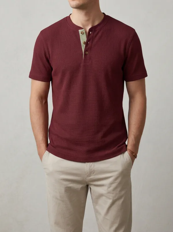 Textured Men's Short-Sleeve Henley Shirt