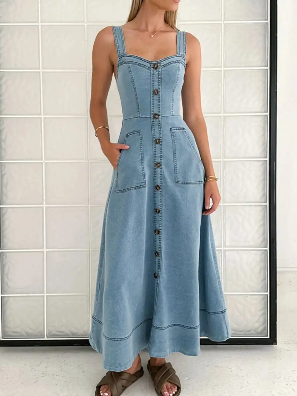 Layered Detail Denim Dress