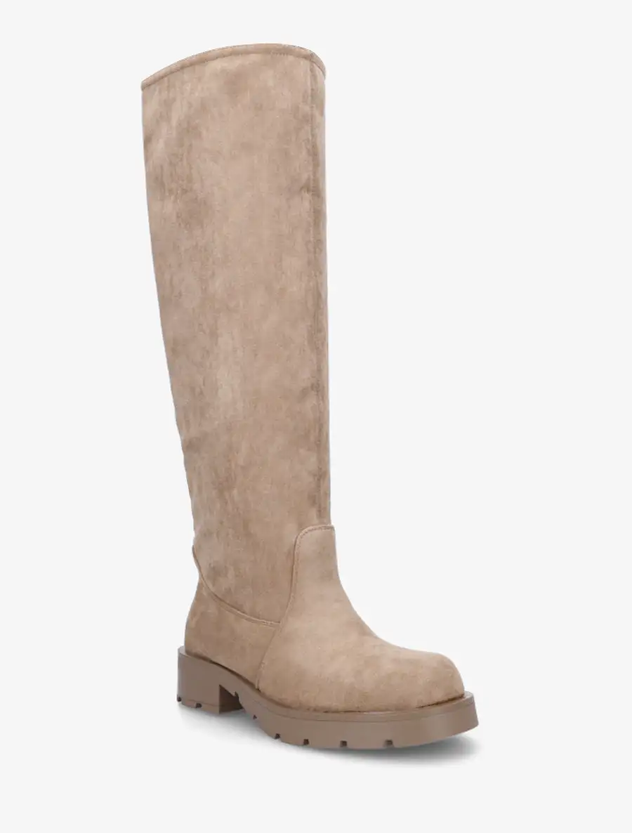 Classic Polished Block Heel Faux Suede Knee High Boots
