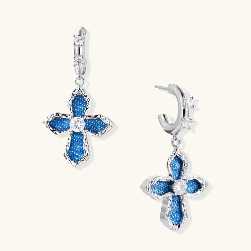 Denim Cross Drops Earrings