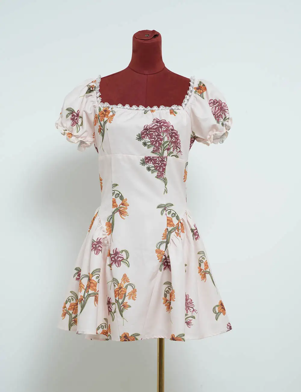 Romantic Square Neck Puff Sleeves Mini Dress
