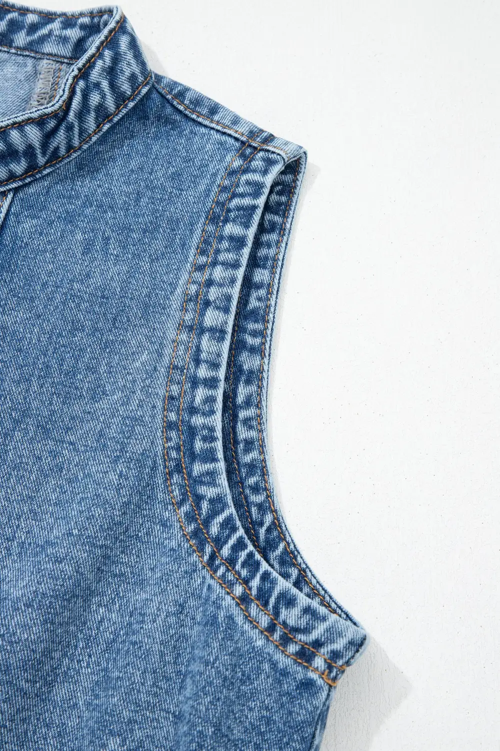 Polished Detail Denim Button Front Sleeveless Dress