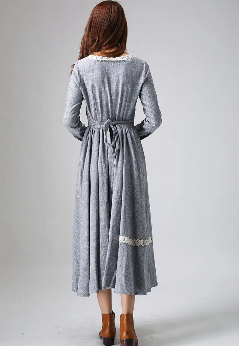 Refined Floral Linen Long Sleeve Maxi Dress