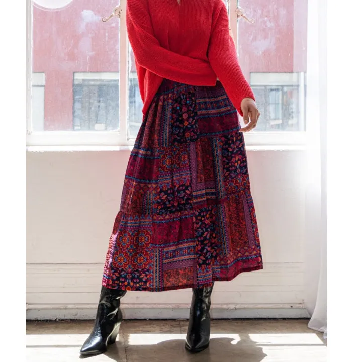Full Size Printed Tiered Maxi Skirt