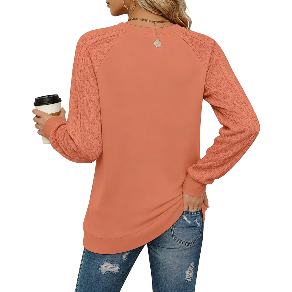 Women's crew neck cable knit sweater with long sleeves