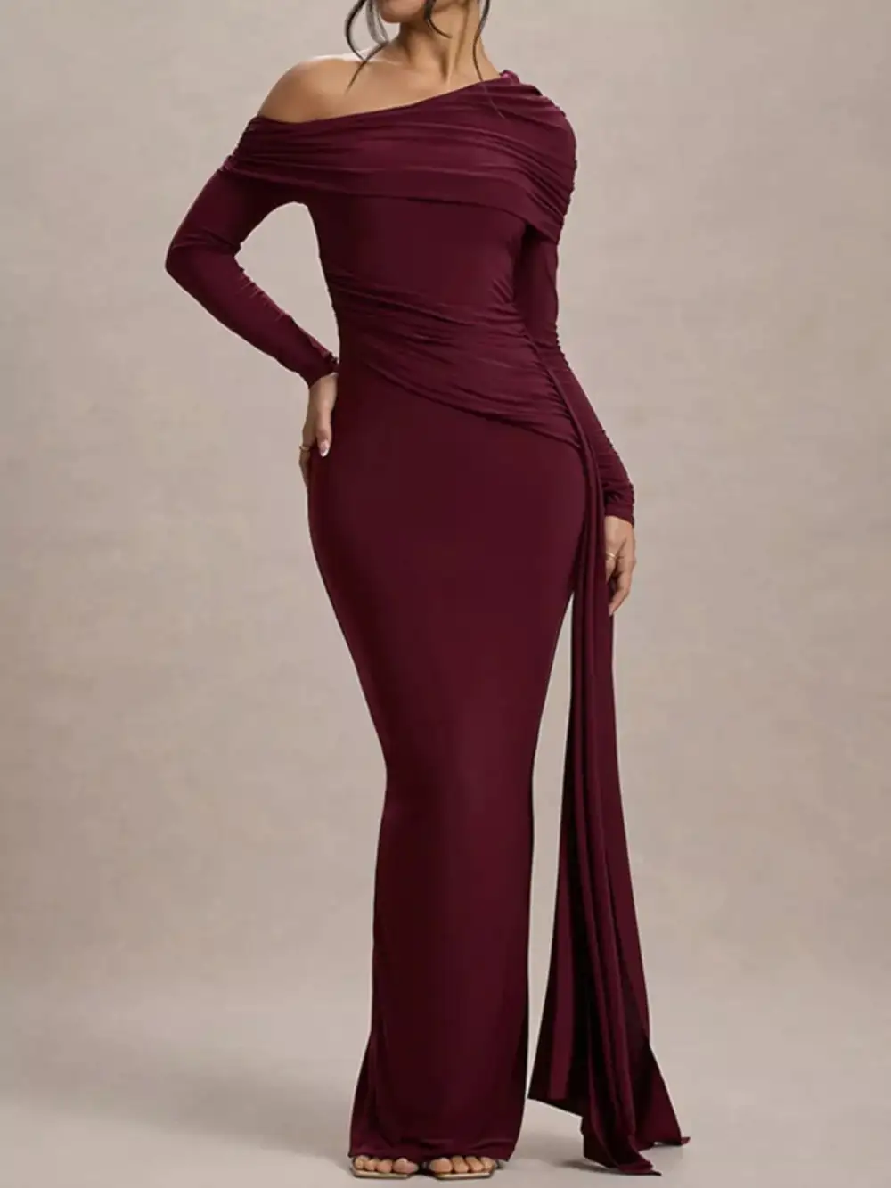 Layered Detail Ruched Maxi Dress