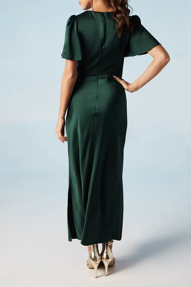 Casual Style Satin Twist Front Angel Sleeve Dress