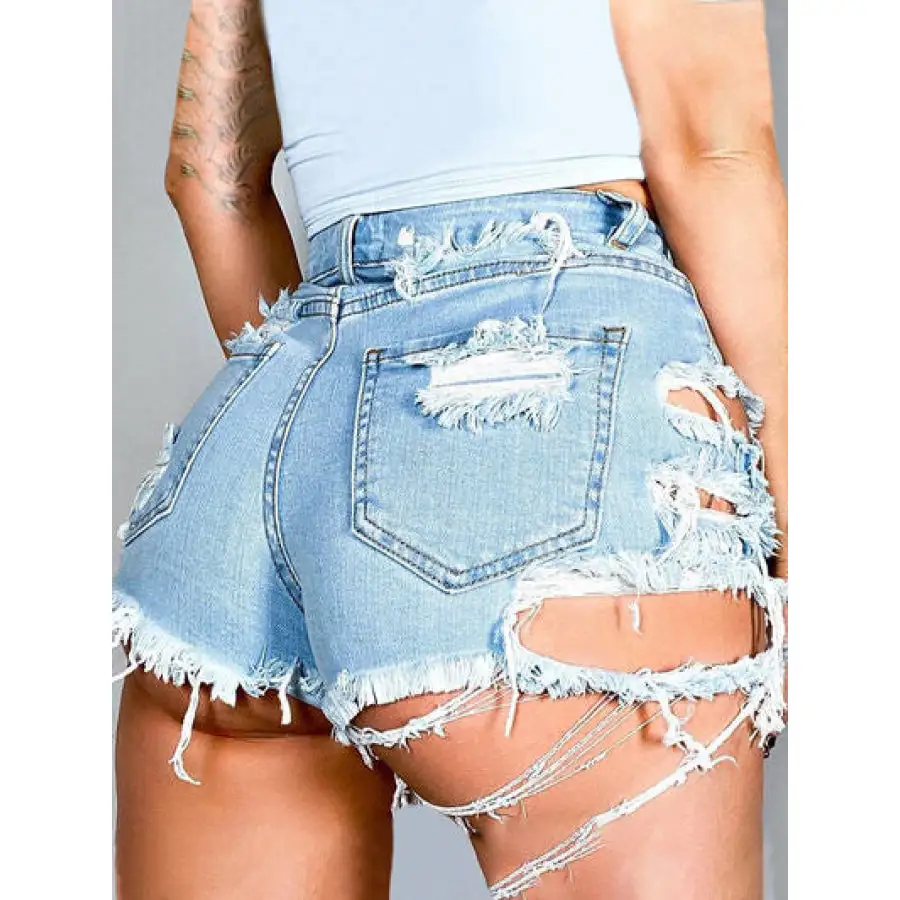 Distressed Raw Hem Denim Shorts with Pockets