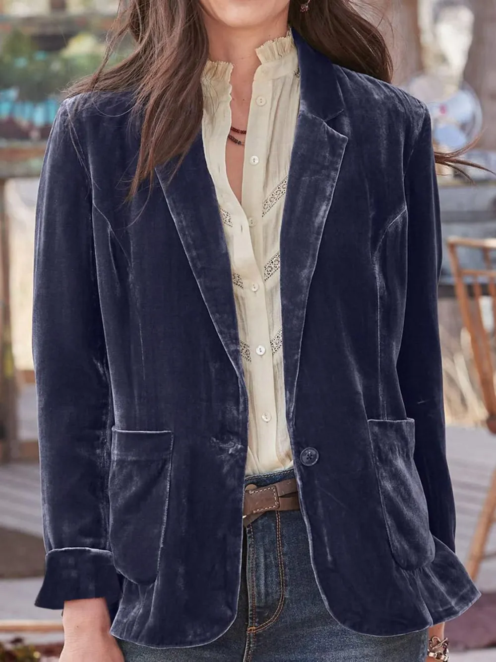 Refined Button-Up Lapel-Collar Blazer