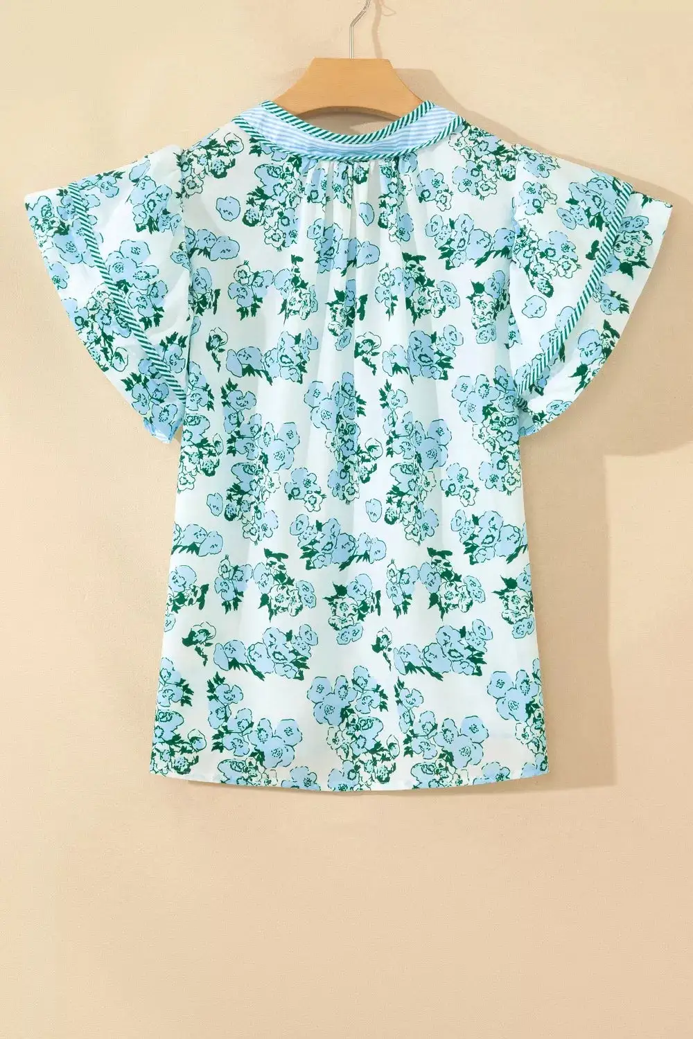 Floral Meets Stripes V Neck Flutter Sleeve