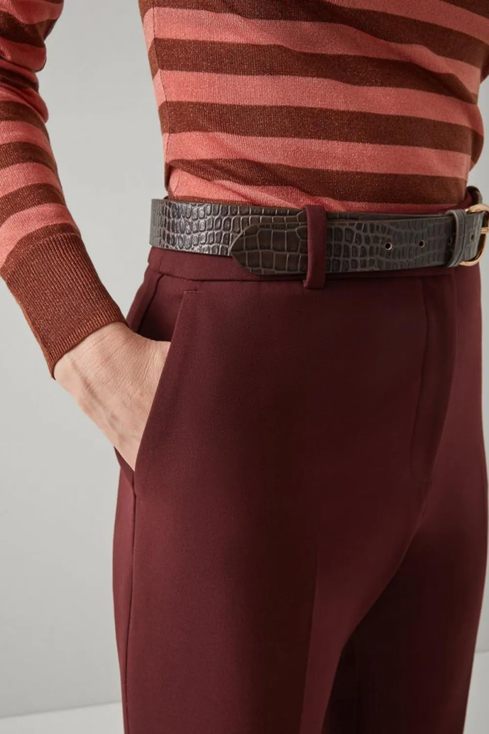 Burgundy Cropped High Waist Trousers