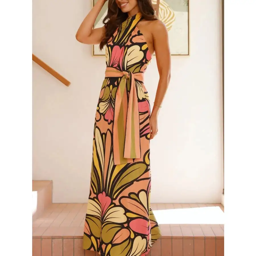 Printed Halter Neck Maxi Cami Dress