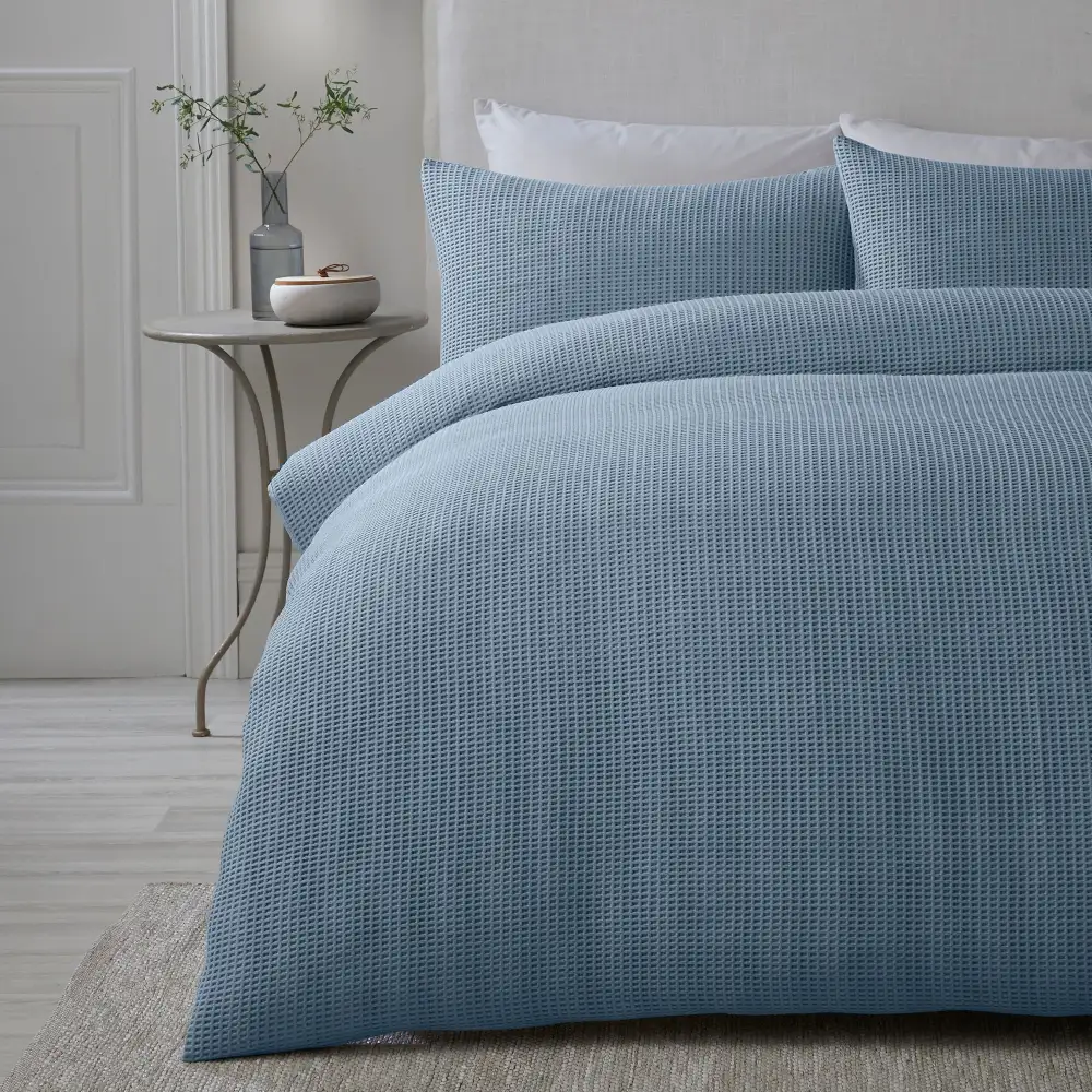 Waffle Textured Plain Duvet Cover Set