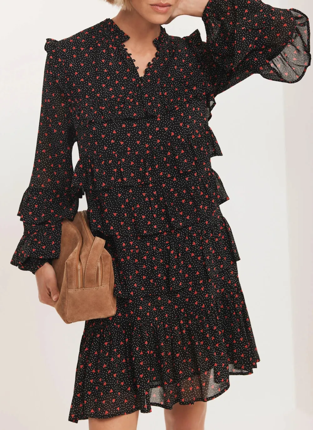 Casual Style Heart Print Tiered Mini Dress