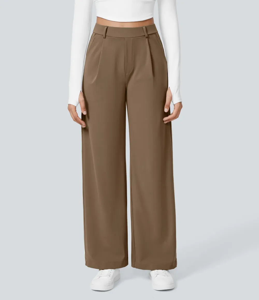 High Waisted Side Pocket Straight Leg Work Pants