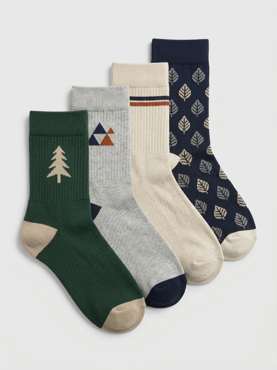Weekend Mountain Graphic Nature-Inspired Casual Look Men's Four Pair Socks