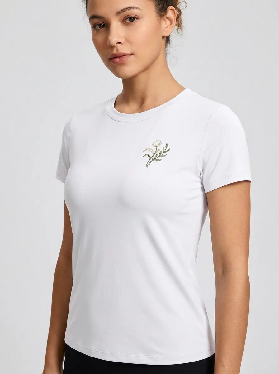 Women's Floral Chest Embroidered Classic T-Shirt
