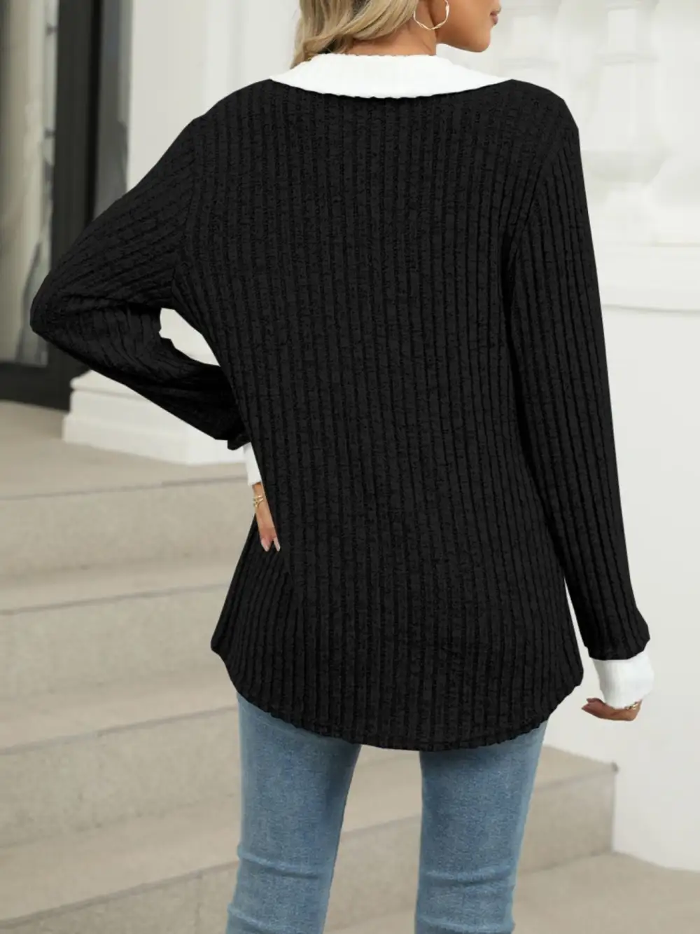 Modern Ribbed Knit Long Sleeve T-Shirt