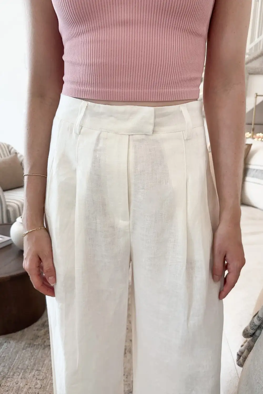 Straight Fit Soft Linen Blend Trousers