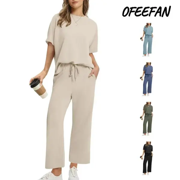 Women's two-piece summer set: Loose wide-leg shorts and casual top