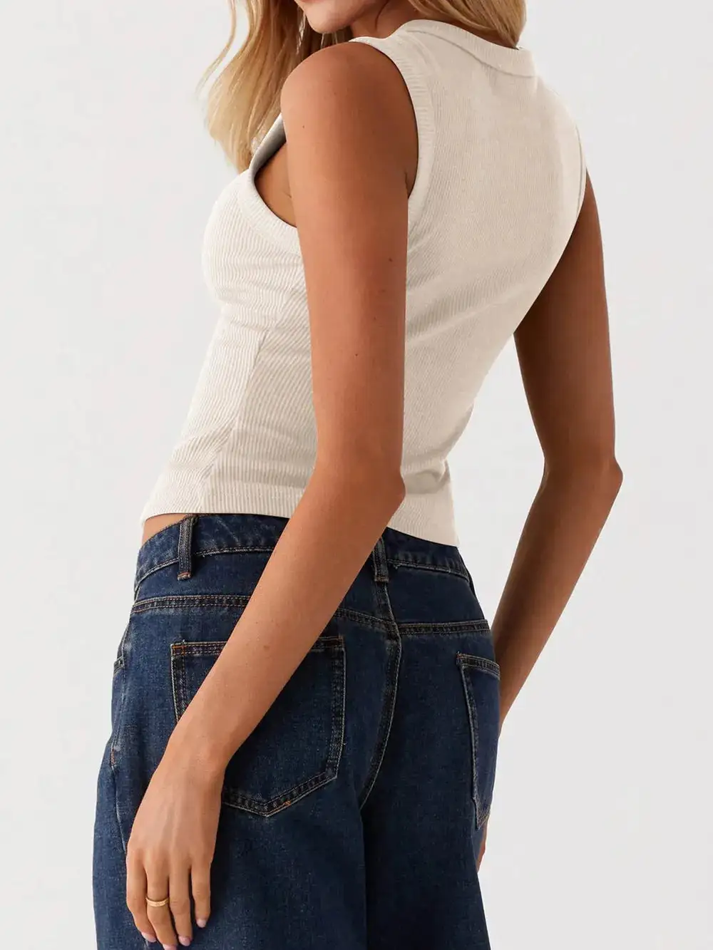 Button Up Round Neck Tank