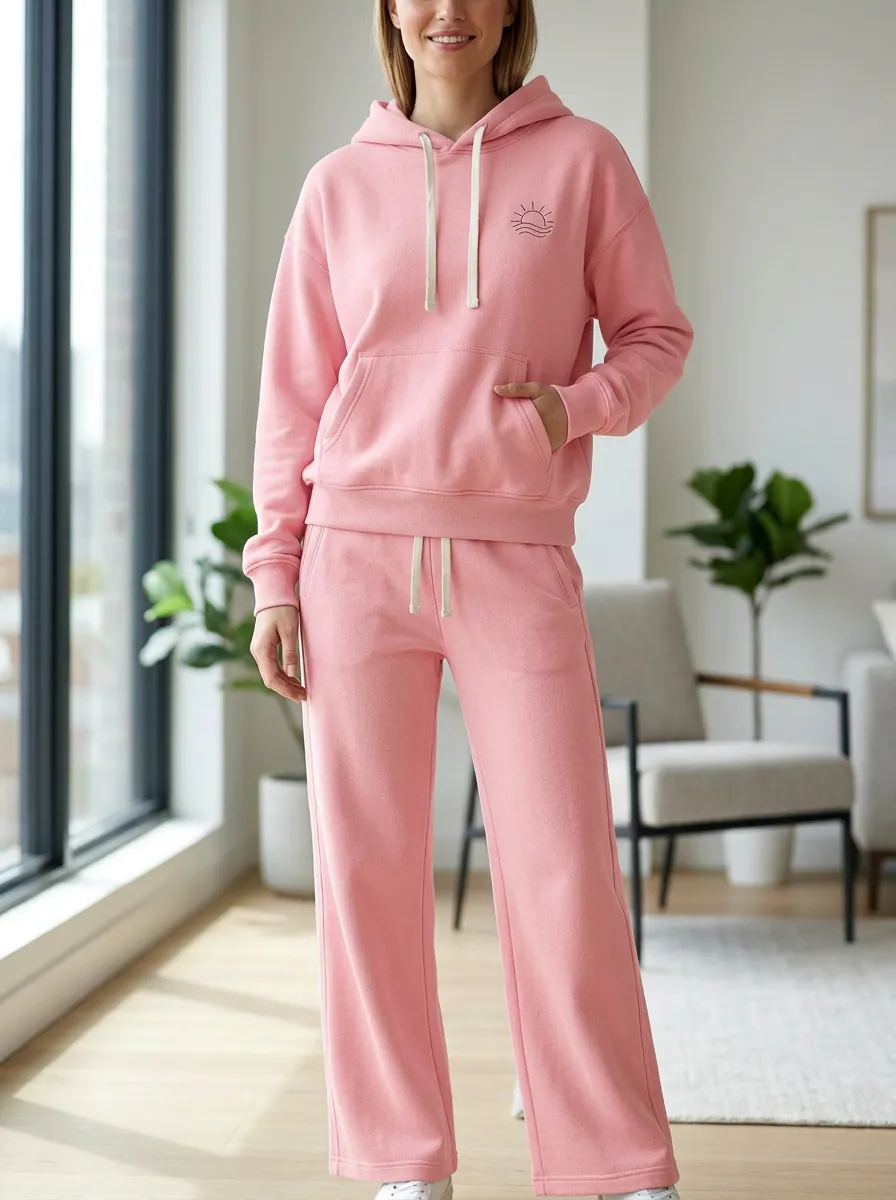 Women's Beach Lover Sunrise Wave Printed Hoodie Sweatpants Set