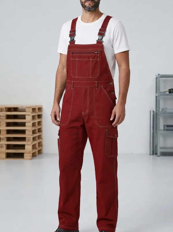 Men's Multi-Pocket Contrast Stitch Bib Work Overalls