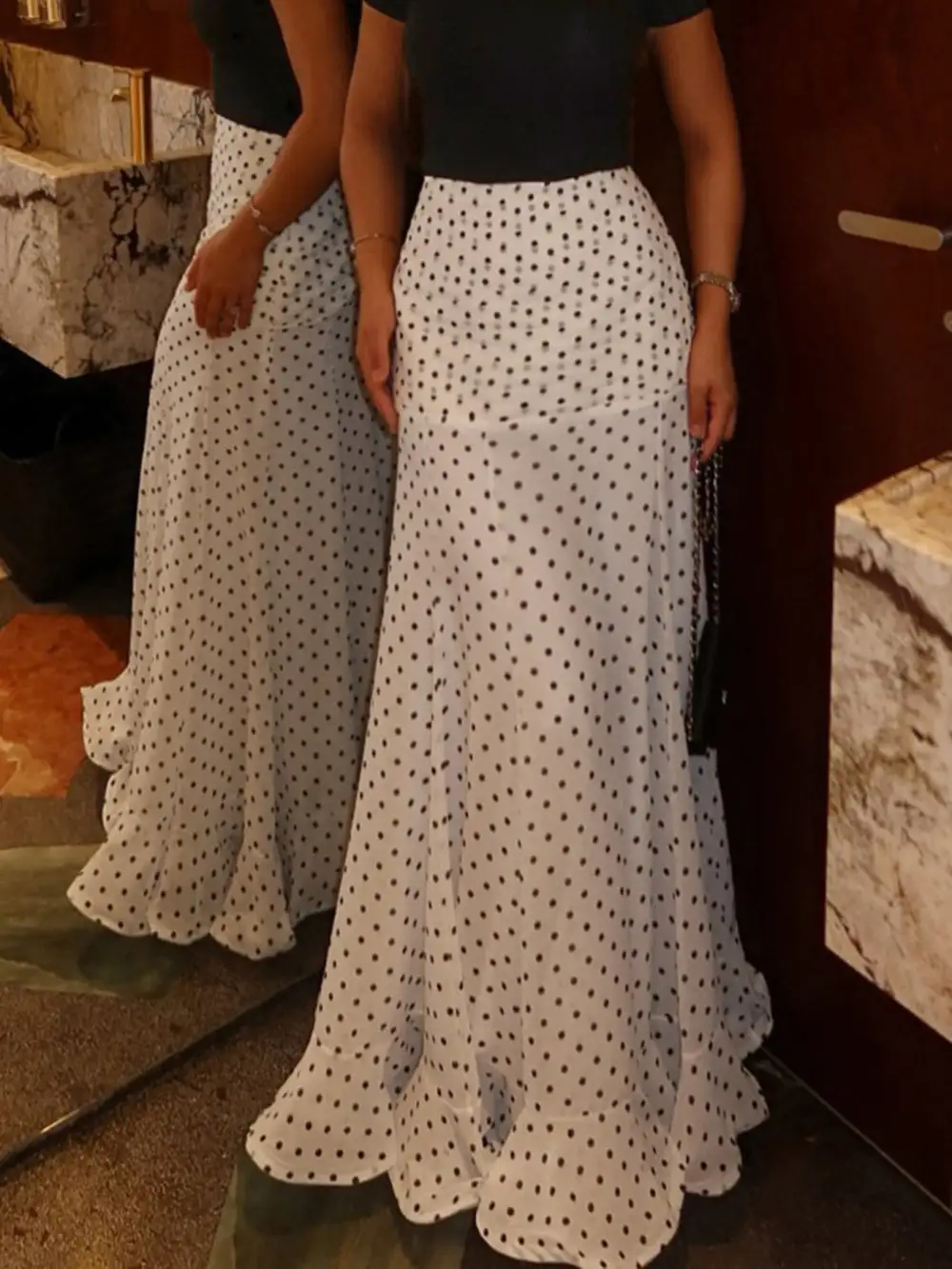 Sequin Polka Dot Maxi Skirt