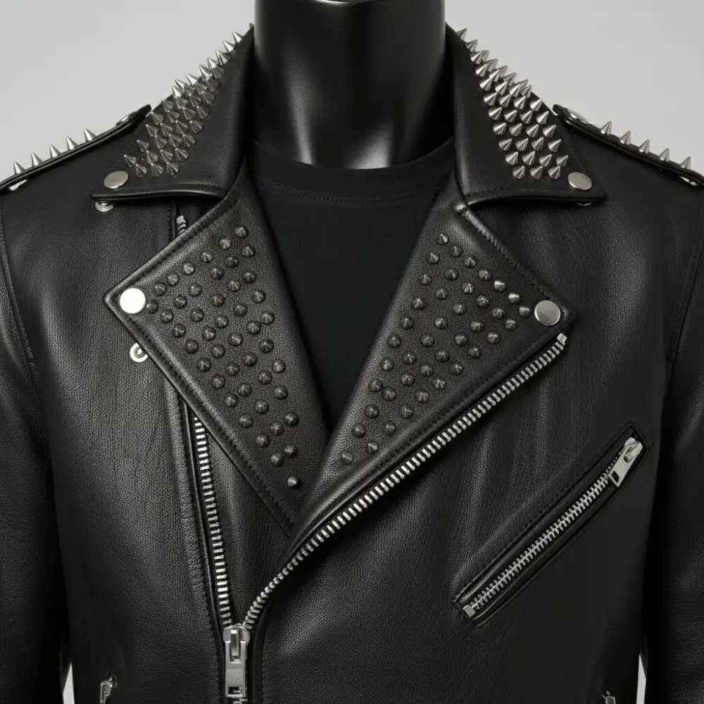 Vintage Inspired Leather Biker Studded Jacket