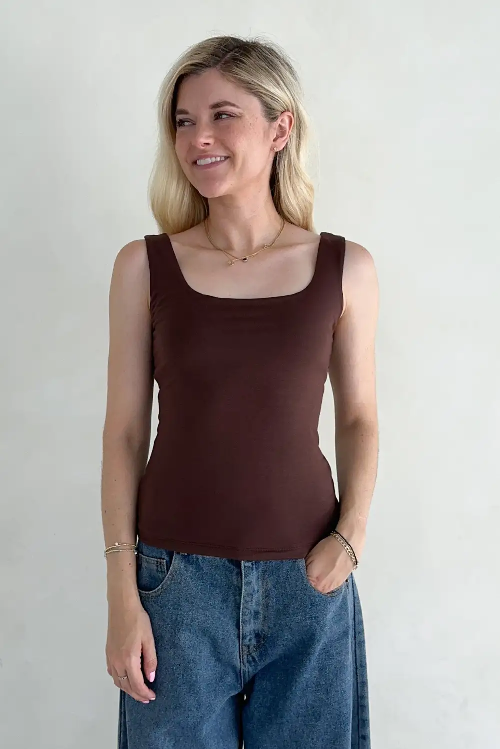 Relaxed Fit Soft Square Neck Tank Top