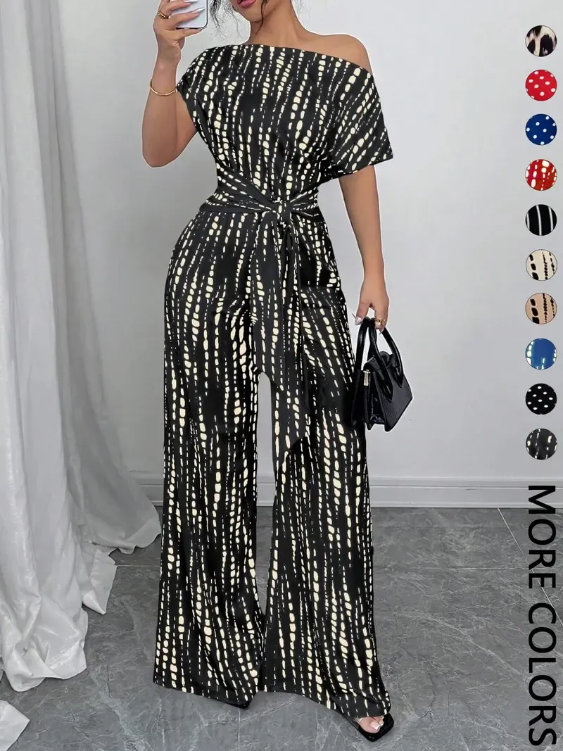 Women's printed tie-waist jumpsuit