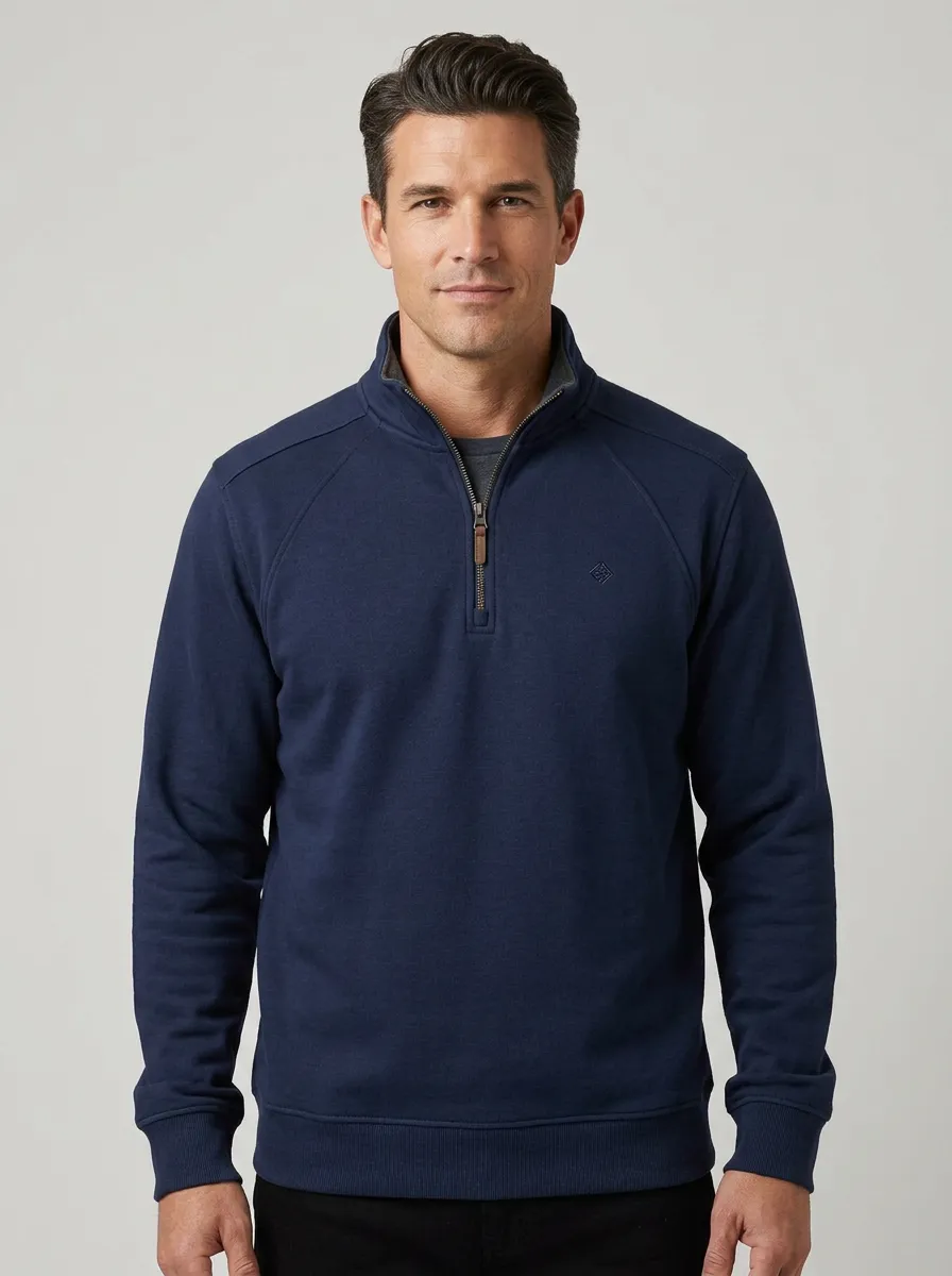 Men's Minimalist Raglan Embroidered Emblem Stand-Collar Quarter-Zip Sweatshirt