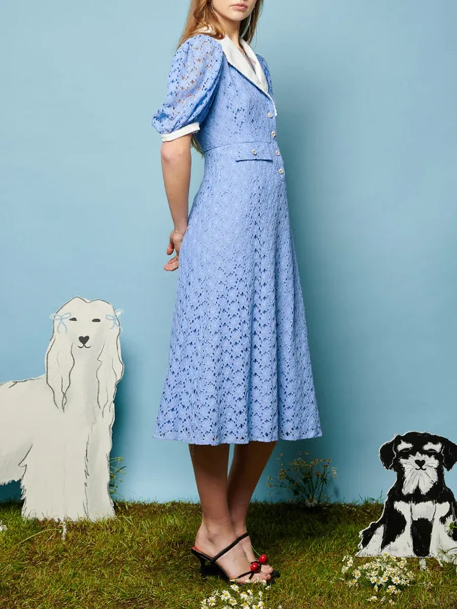 Crew Neck Regular Lace Midi Dress