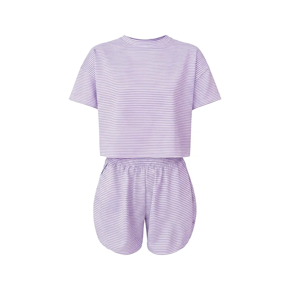 Women's Casual Round Neck T-shirt & Elastic Waist Shorts