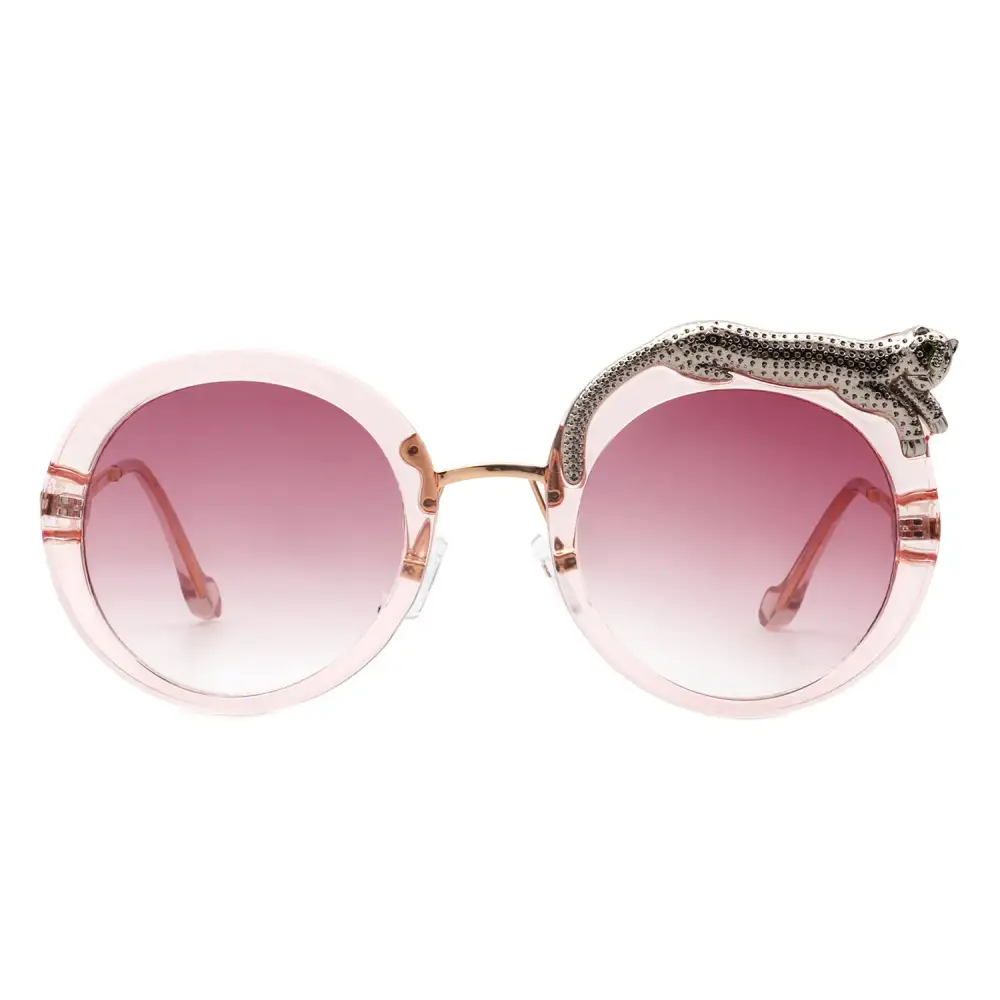 Ribbed Round Frame Sunglasses
